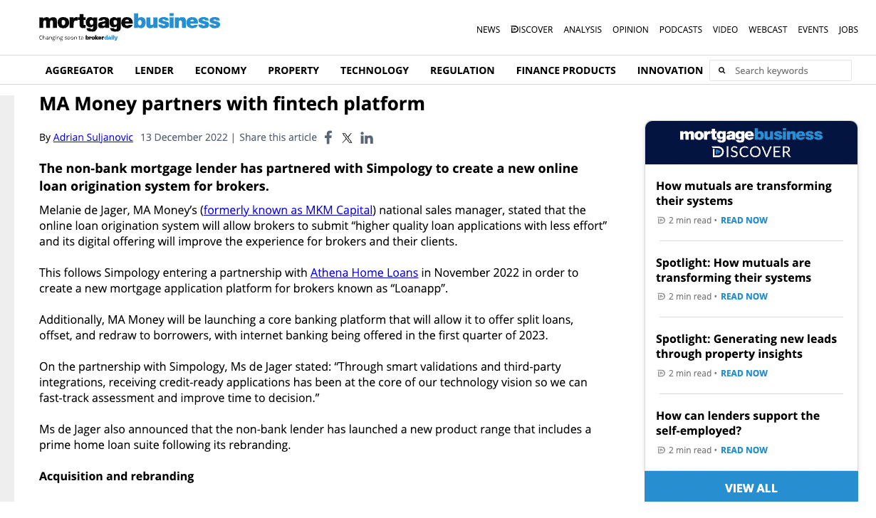 MA Money partners with fintech platform